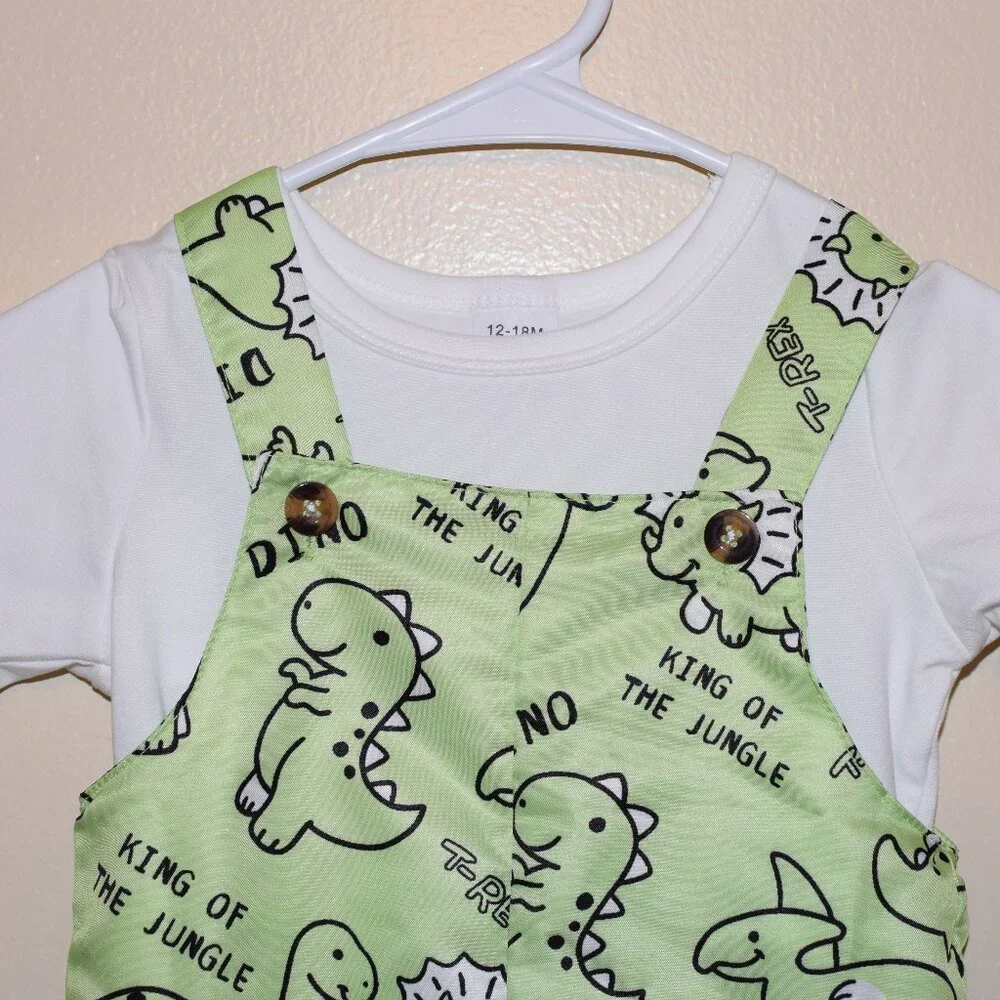 Unisex Baby 3-piece Set Dinosaur Overalls Dino Outfit Infant Toddler Casual Play